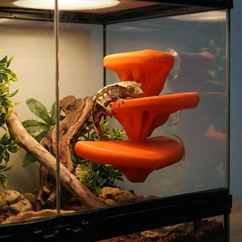3D Printing Lizard - 3Dプリントされたきのこ型ペット用クライミングプラットフォーム、吸盤付きプラスチック製トカゲ用クライミングフレーム、穴あけ不要の安定したきのこ型レッジ