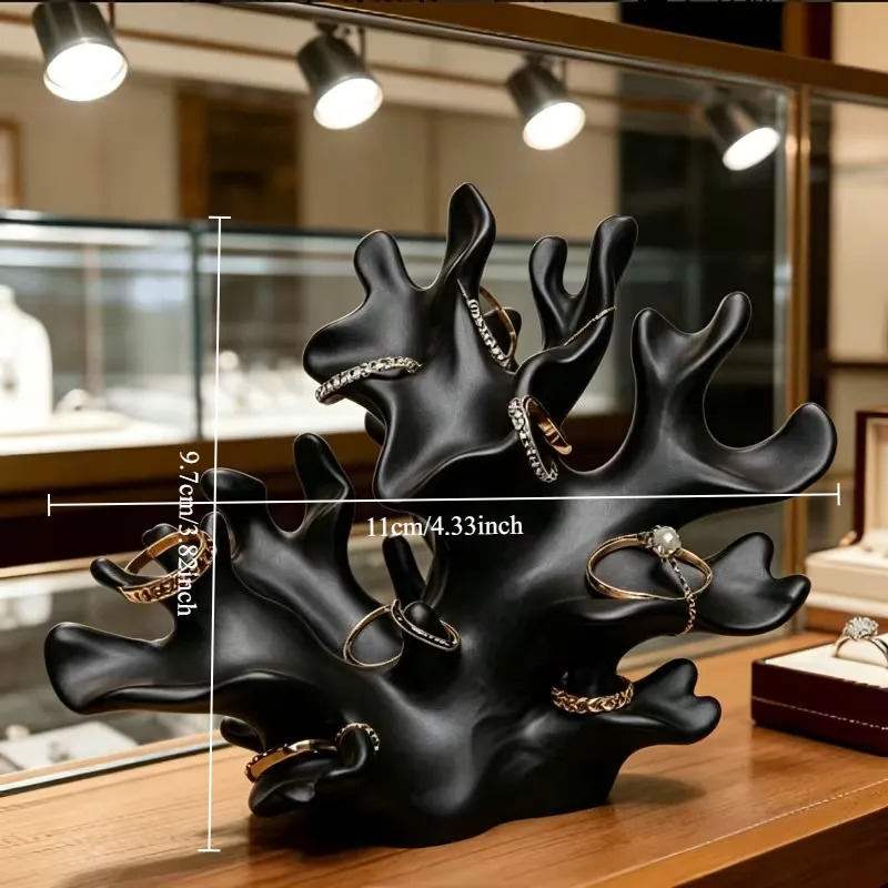 3D Printing Ring Holder - 3D プリントサンゴの枝ジュエリーホルダーブラックリングディスプレイスタンドデスク装飾美的オフィス装飾品誕生日ギフト置物