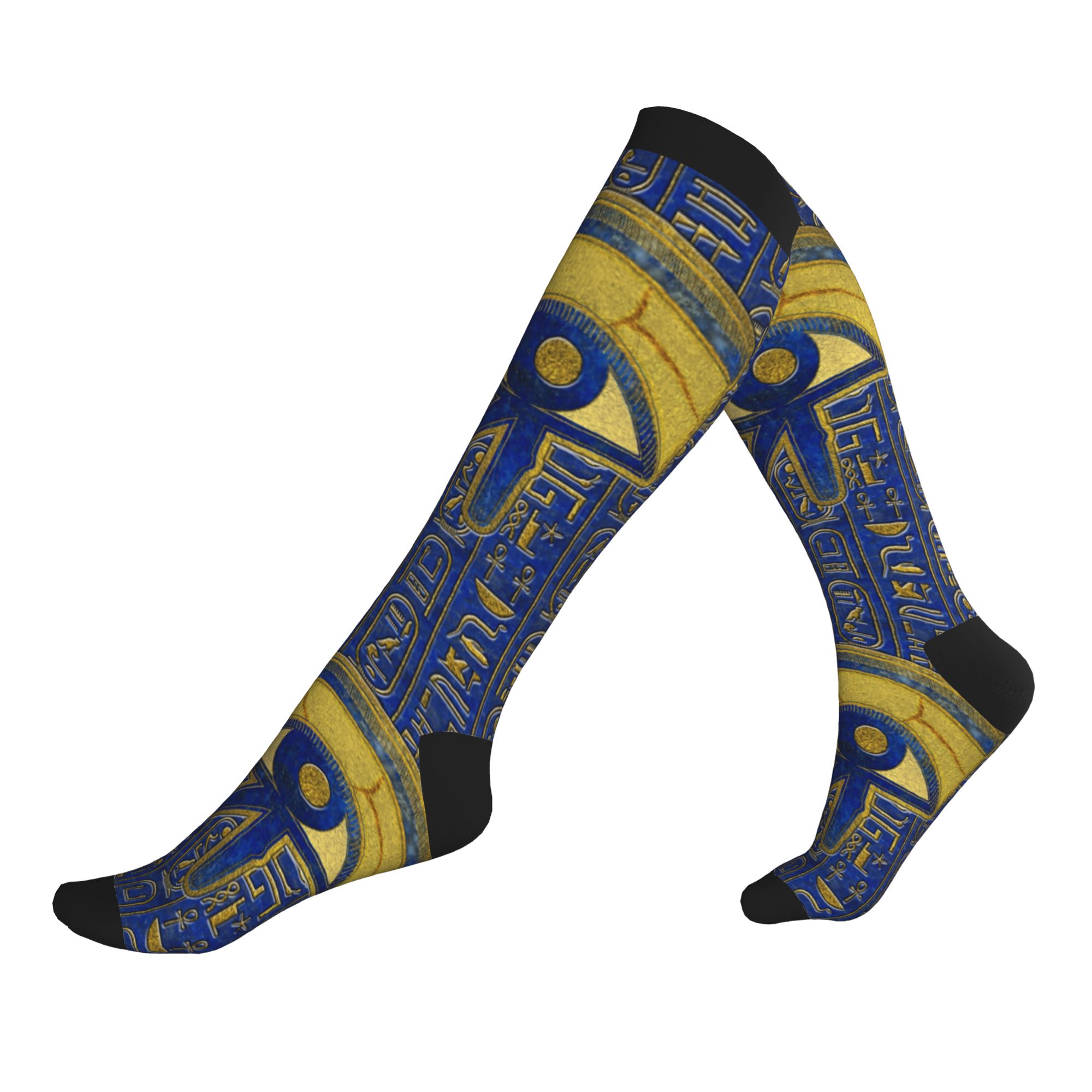 3D Printing Gold - かわいいメンズゴールドエジプトホルスの目ドレスソックスユニセックス通気性暖かい 3D プリントワジェットラピスラズリスポーツ圧縮ソックス
