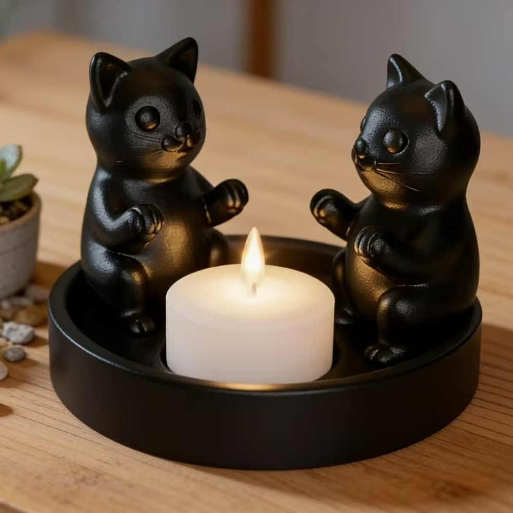 3D Printing Ring Holder - クリエイティブな漫画風猫キャンドルホルダー、装飾リング型3Dプリントキャンドルスティック、かわいい動物キャンドルホルダー、リビングルーム用