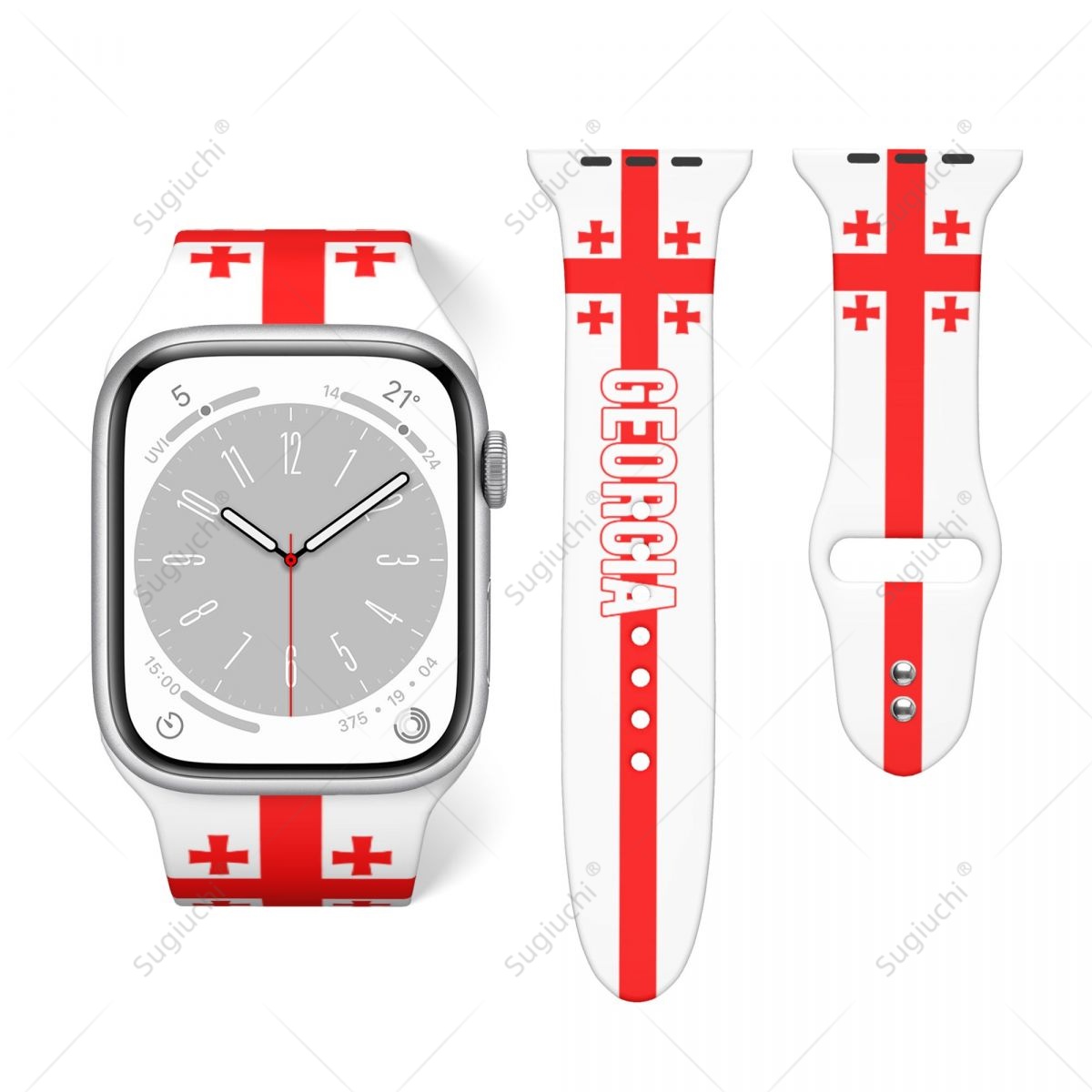 3D Printing Watch - ユニセックスジョージア旗 3D 印刷スポーツストラップ Apple Watch バンドウルトラ