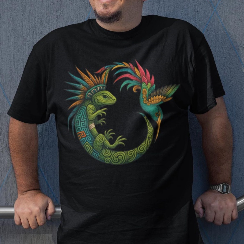 3D Printing Lizard - アステカトカゲハチドリ柄 Tシャツ男性用部族グラフィック 3D プリント Tシャツ夏半袖 O