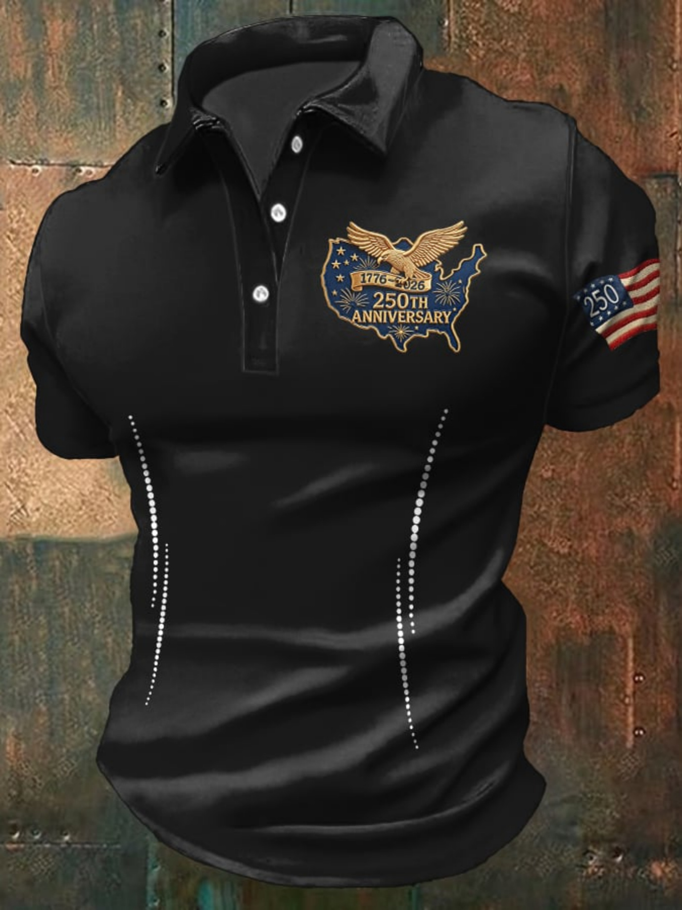 3D Printing Eagle - メンズ USA 250周年記念ポロシャツ 3Dプリント USAマップ バルドイーグル