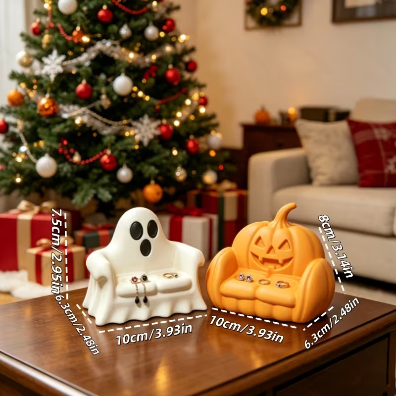 3D Printing Ring Holder - 3D プリントゴーストジュエリーホルダーカボチャソファ小物入れ皿かわいいハロウィンリング収納オーガナイザーホームテーブル棚装飾ギフト