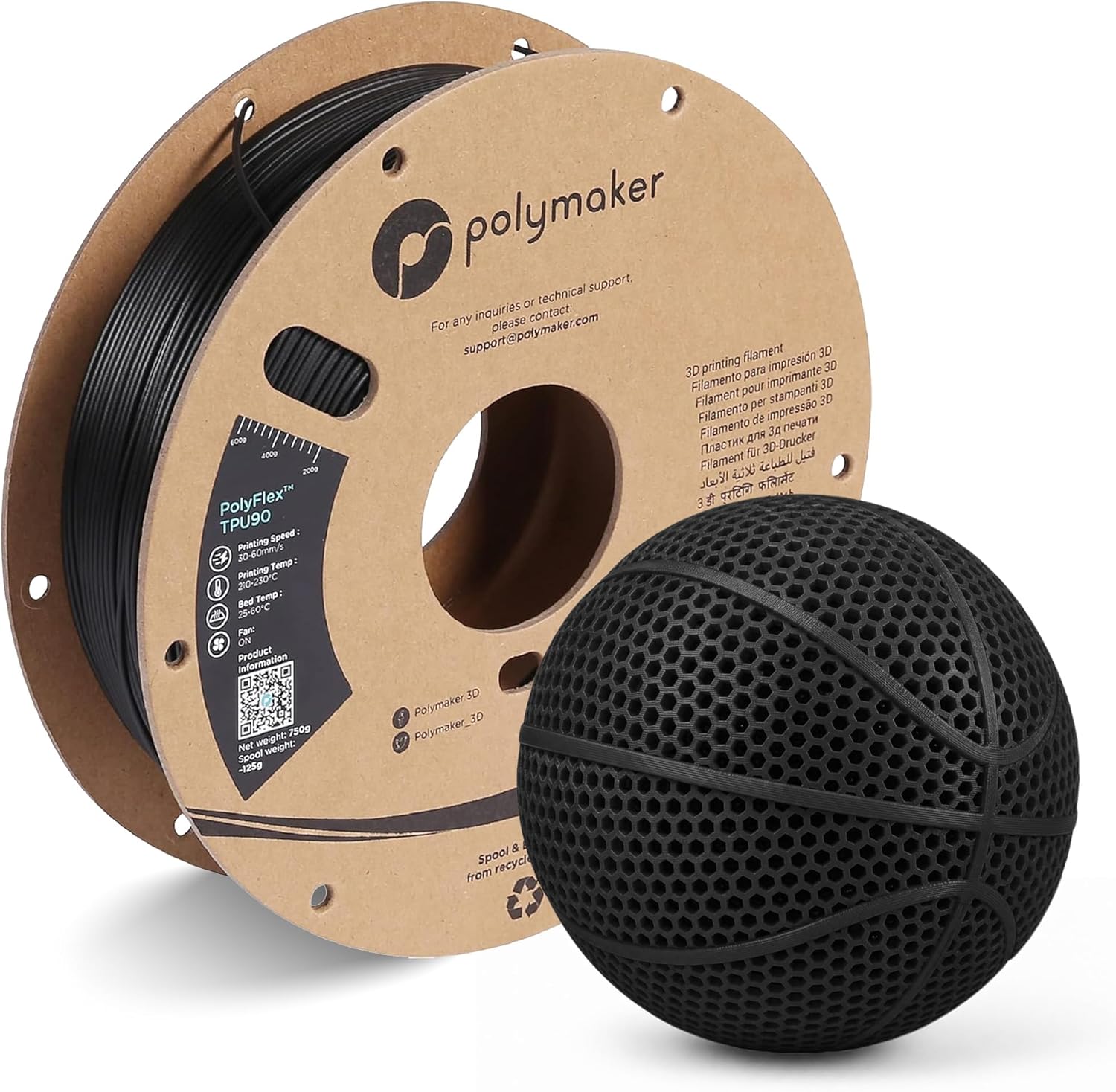 Tpu Flexible Filament - Polymaker TPUフィラメント 1.75mm ブラック、0.75kg ショア硬度90A フレキシブル3Dプリンターフィラメント