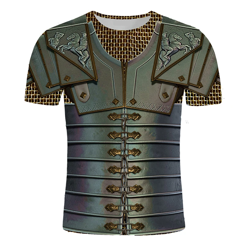 3D Printing Knight Armor - レトロ 3D プリント中世騎士鎧スポーツ速乾性通気性男性 Tシャツストリートカジュアルコスプレトレンディ半袖服
