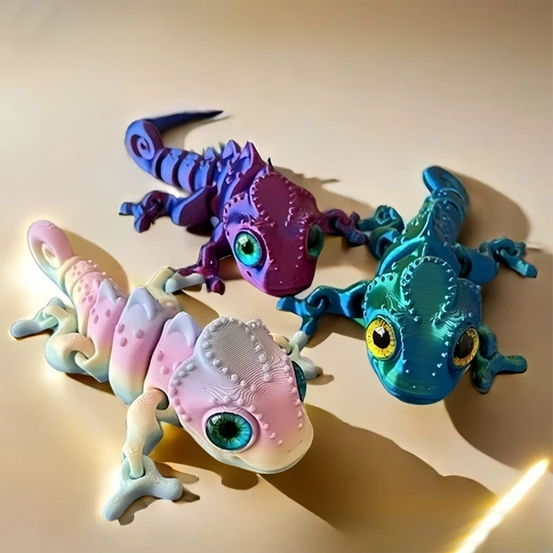 3D Printing Lizard - 新しい3Dプリントカメレオンフィギュア、多関節可動、シミュレーションアイ、ホームアクセサリー、子供向けギフト、部屋の装飾、3Dプリンター