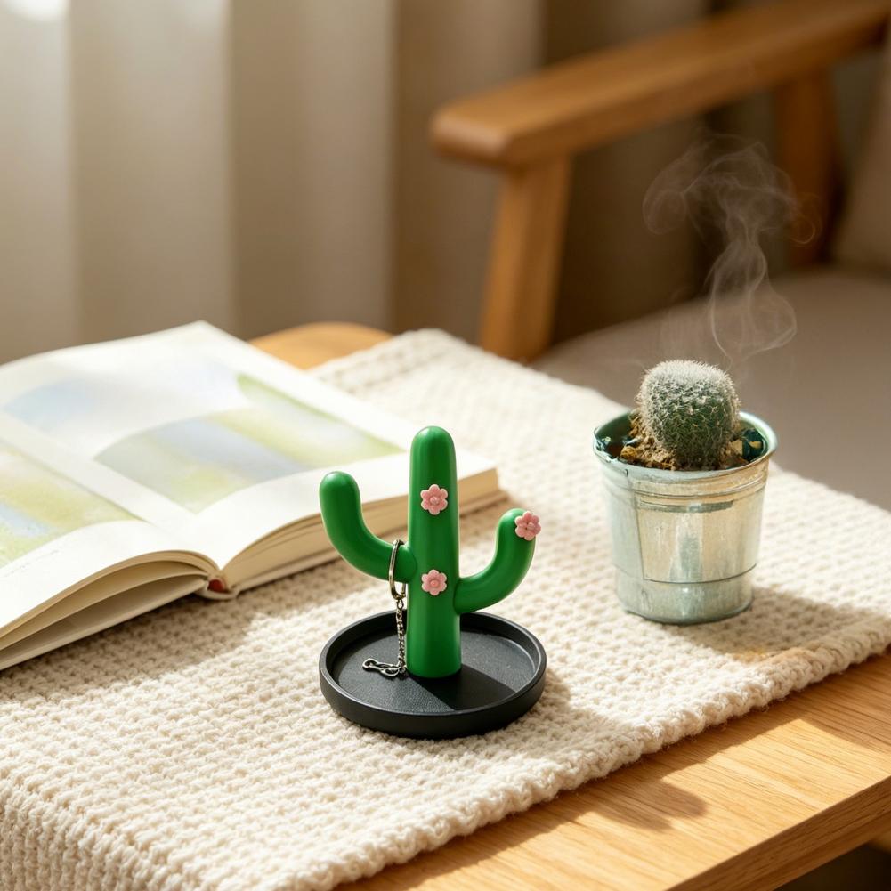 3D Printing Ring Holder - 3Dプリントジュエリーオーガナイザー 3Dプリントサボテンジュエリーホルダー ピンクの花付き デスクトップオーガナイザー 指輪、イヤリング、ブレスレット用