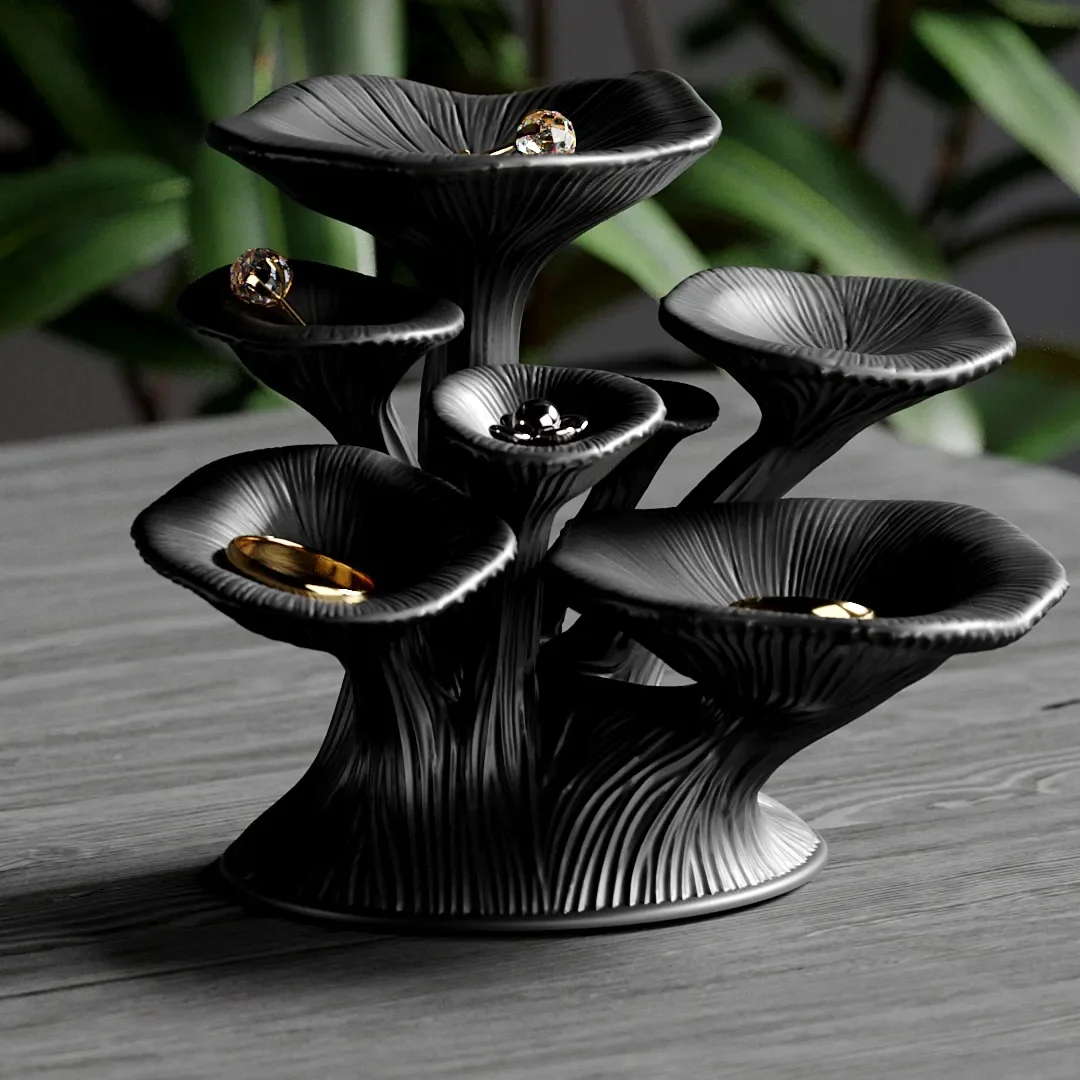 3D Printing Ring Holder - 3Dプリントされたキノコ型の棚、壁掛け用のかわいいジュエリーオーガナイザーホルダー、指輪やイヤリングの収納、レジンアートデコレーション