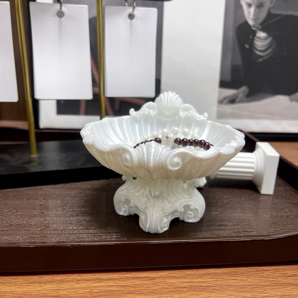 3D Printing Ring Holder - エレガントな弓型3Dプリントジュエリートレイ、装飾的な甘いソファ型リングホルダー、バロックスタイルの創造的な貝殻型ジュエリートレイ