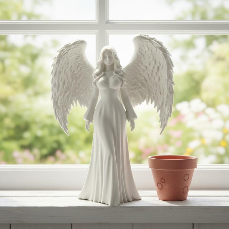 3Dプリントされた祈る天使の宗教的な置物、白い金の守護像、書 - 3D Printing Gold のレビューと価格