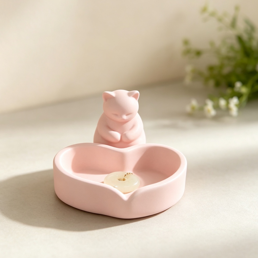 3Dプリントされたピンクの猫とハート型のトレイ、ジュエリーデ - 3D Printing Ring Holder のレビューと価格