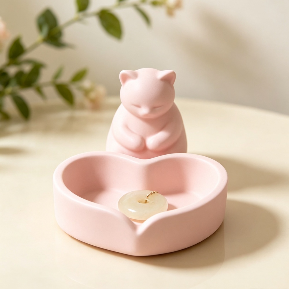3Dプリントされたピンクの猫とハート型のトレイ、ジュエリーデ - 3D Printing Ring Holder のレビューと価格