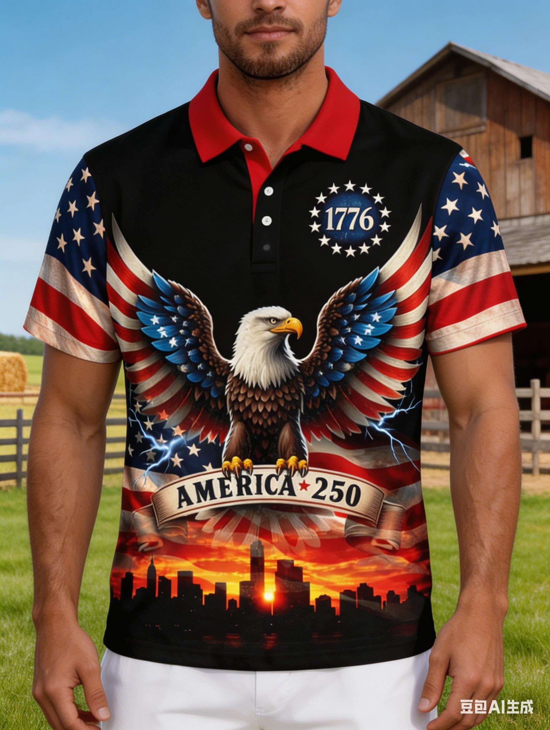 メンズ USA 250周年記念ポロシャツ 3Dプリント バル - 3D Printing Eagle のレビューと価格