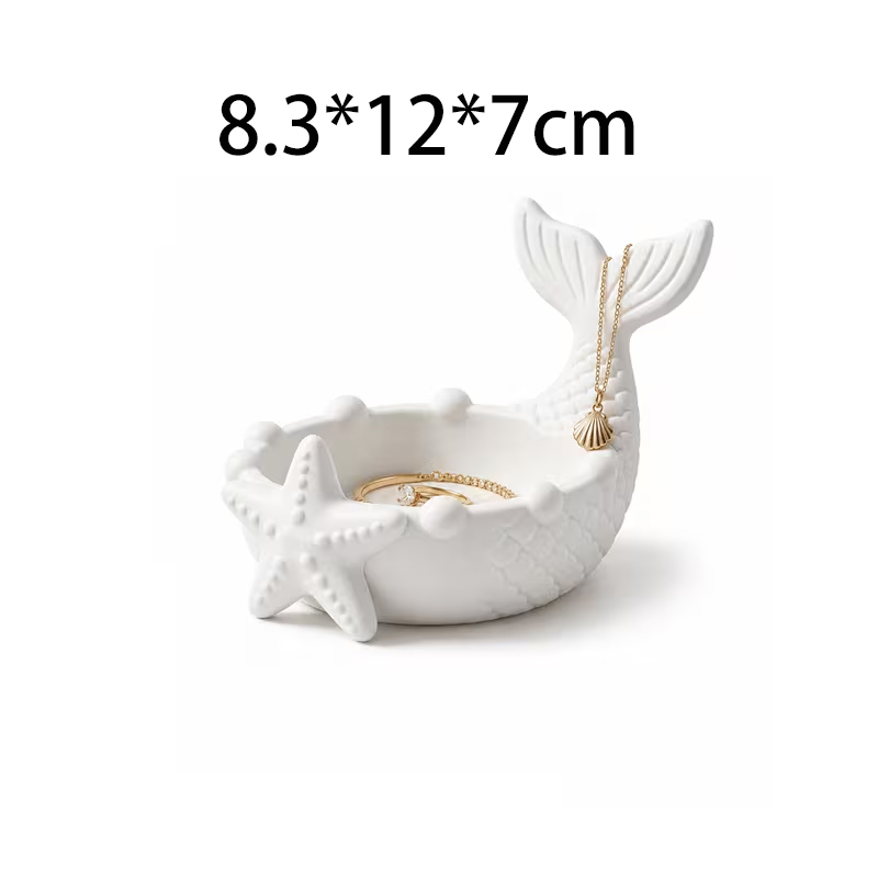 3Dプリントされた白い人魚の尾の形をした飾り皿、エンボス加工 - 3D Printing Ring Holder のレビューと価格