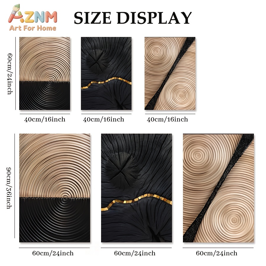 AZNM わびさび抽象木目木年輪ゴールドラインキャンバスウォ - 3D Printing Gold のレビューと価格