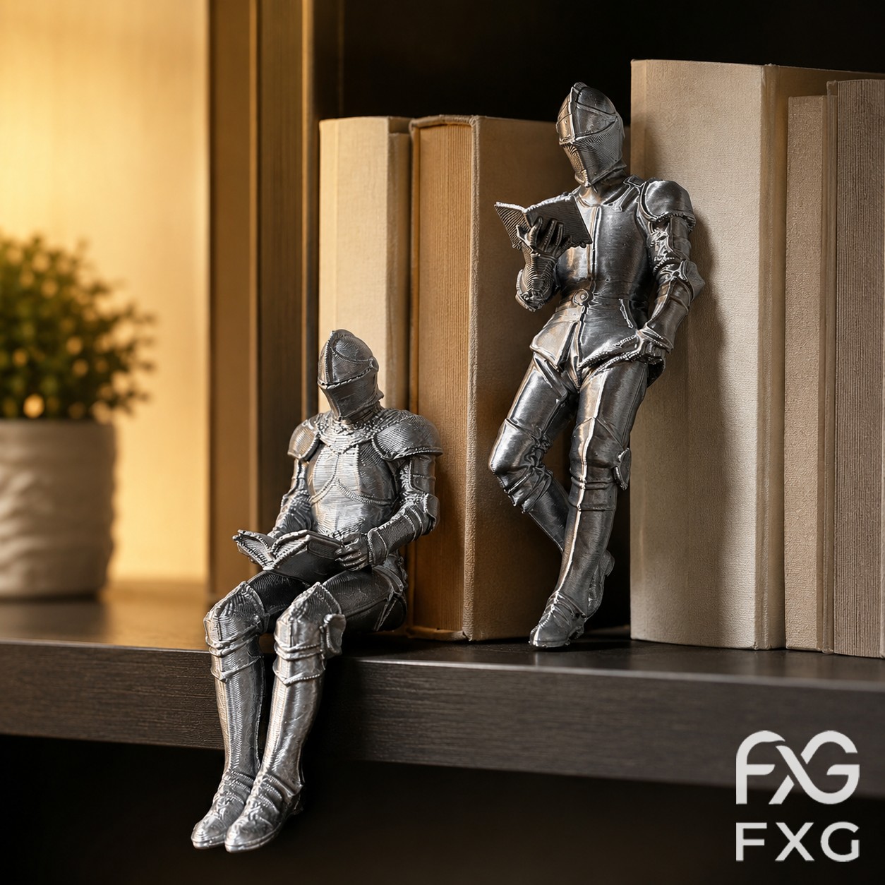 騎士読書カップルフィギュアセット、中世の鎧を着た騎士像2体（ - 3D Printing Knight Armor のレビューと価格